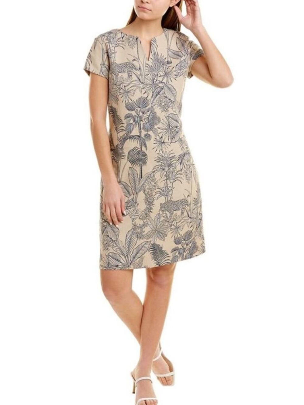 J. McLaughlin Ariana Jaguar Tropical Print Short Sleeve Dress 14 Vacation Travel